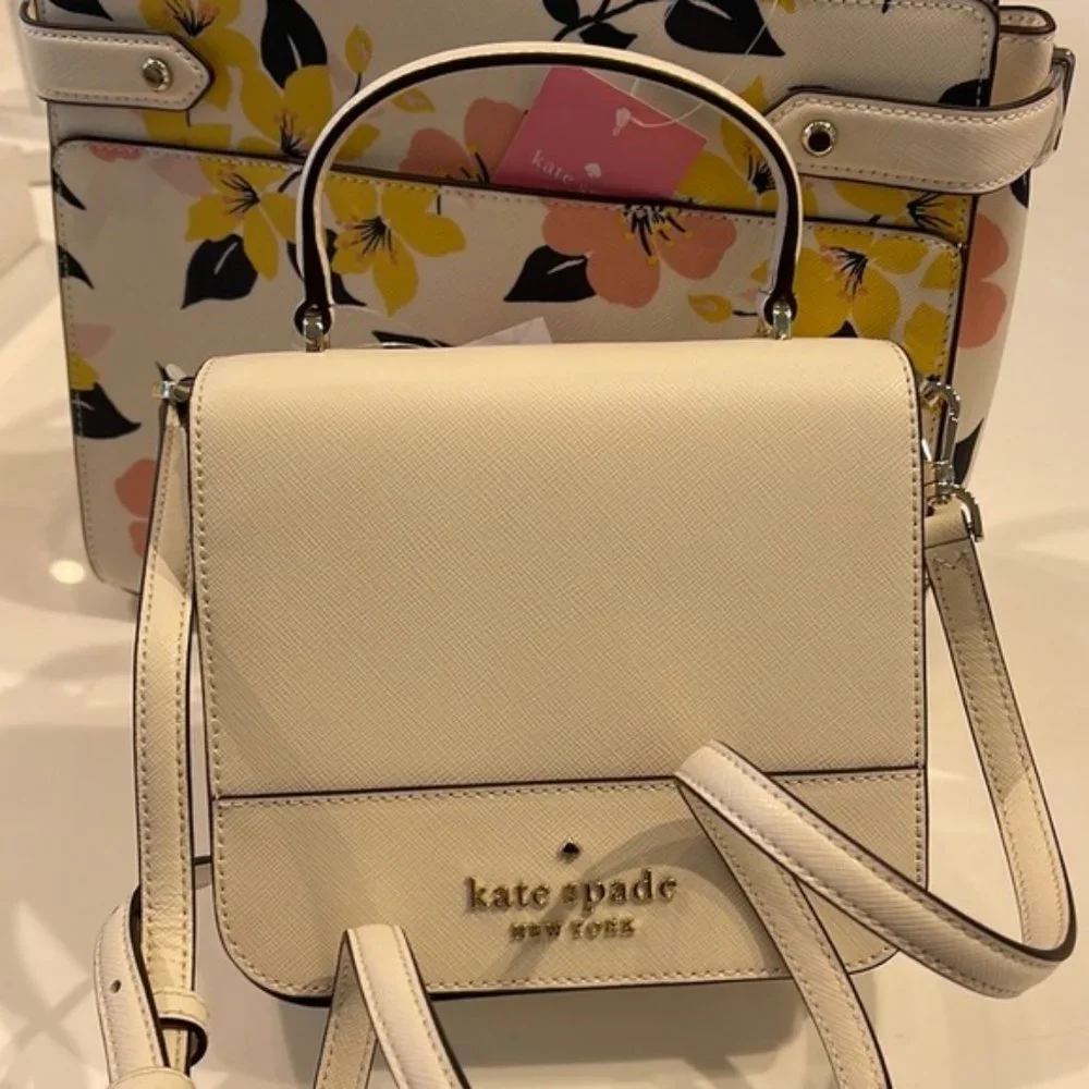 Kate Spade Staci Square Crossbody Saffiano Leather Parchment - Picture 16 of 16